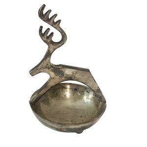 Vintage MCM REINDEER Metal Buck Handle Trinket Bowl Candy Nut Dish Lot of Patina